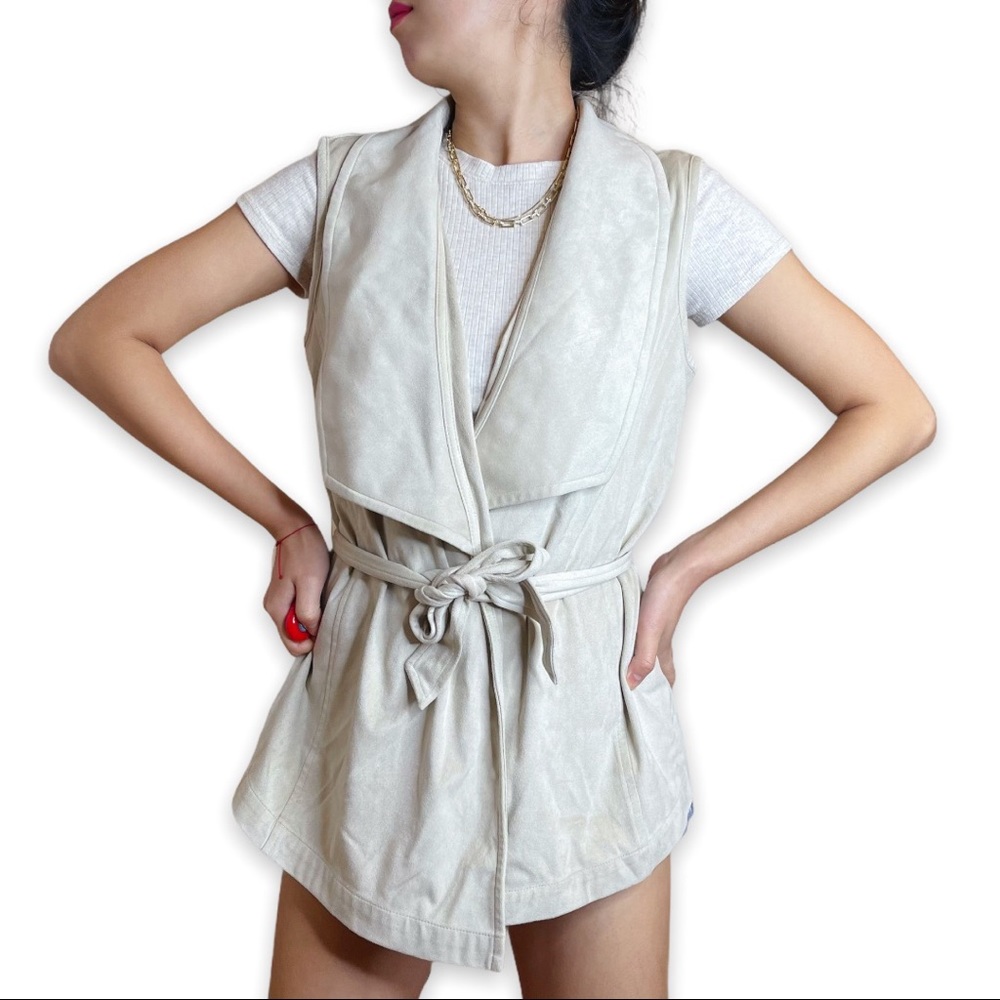 Juicy Couture Vegan Suede Beige Longline Tank Vest Cardigan Size M